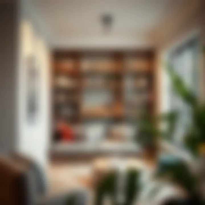 A cozy reading nook integrated with a modern bookshelf design