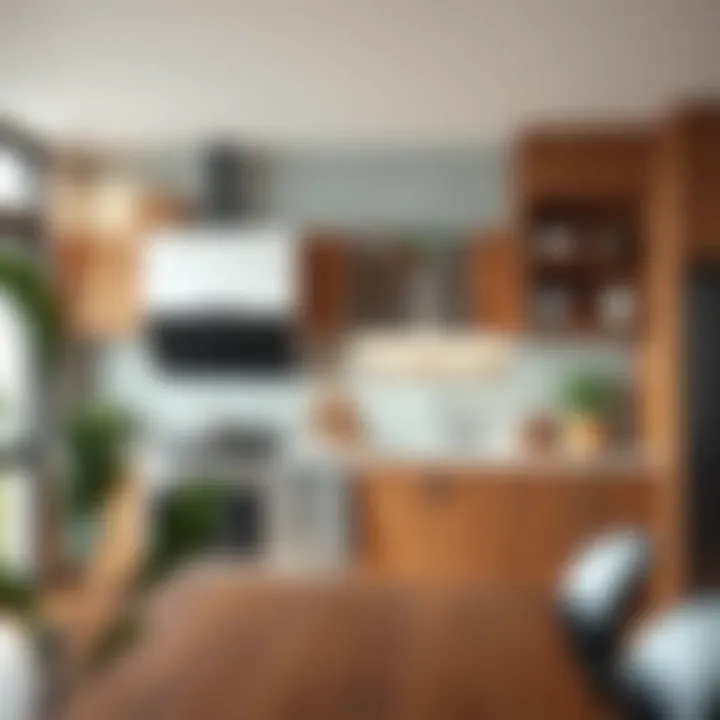 Innovative use of materials in kitchen wall design incorporating wood and metal accents