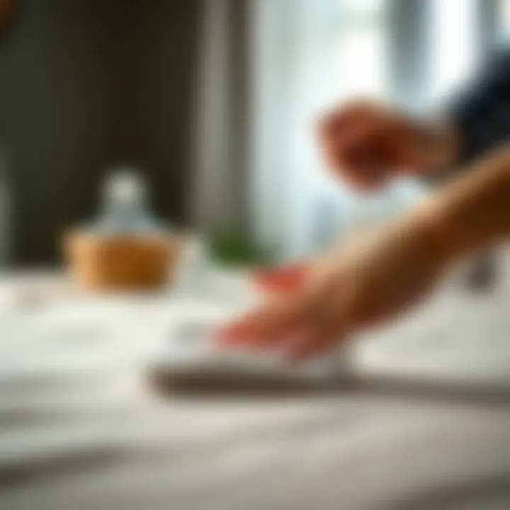 Demonstration of applying a cleaning method on fabric