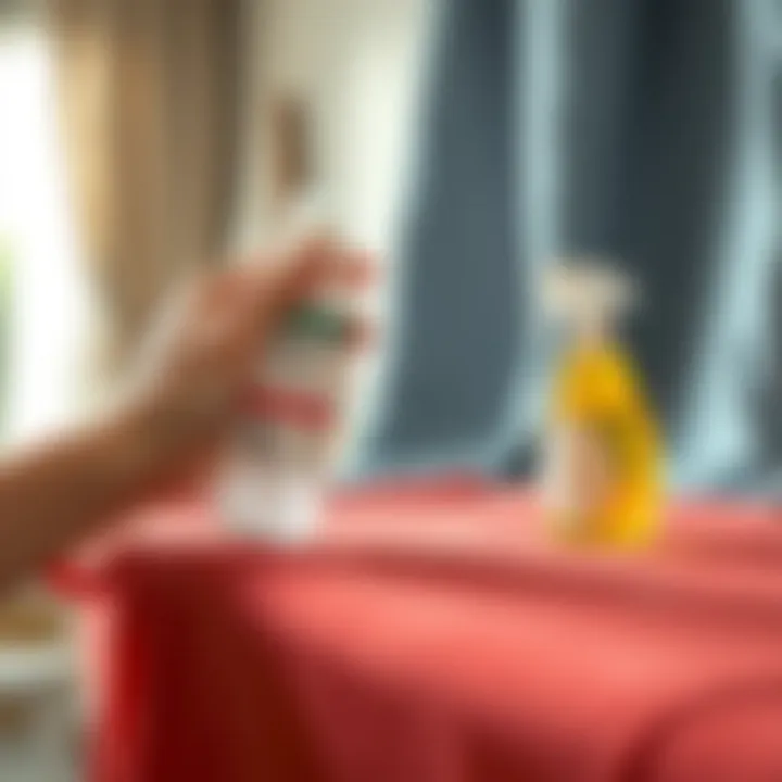 Demonstration of applying a stain remover to fabric