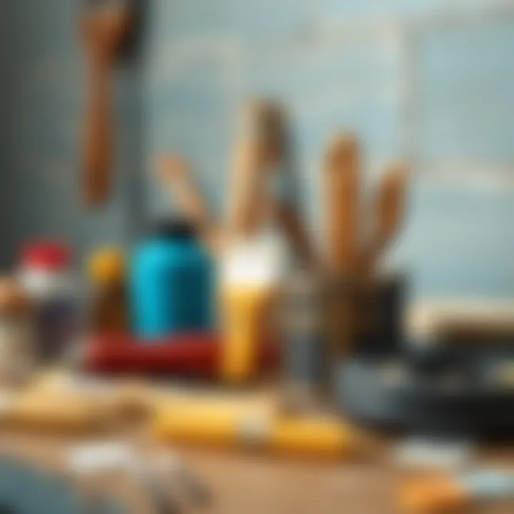 Detailed tools and supplies for furniture painting