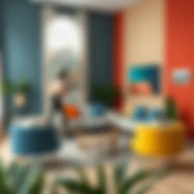 Stylish furniture arrangement showcasing color combinations