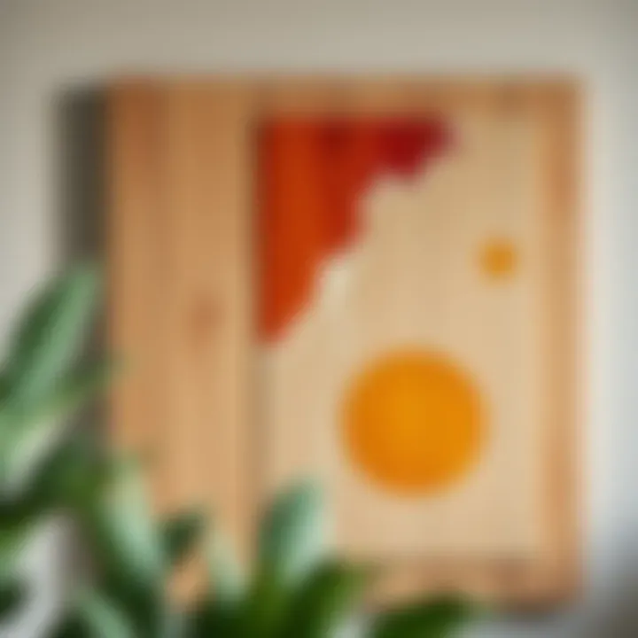 Textured wood panel with an abstract oil painting