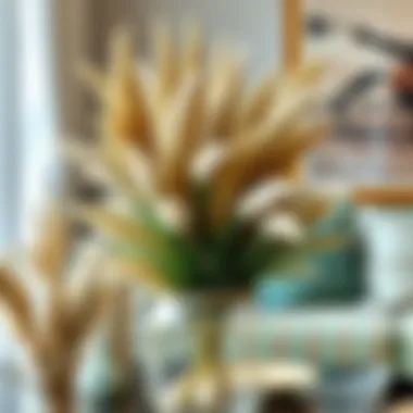 Finished pampas grass arrangement in a decorative setting