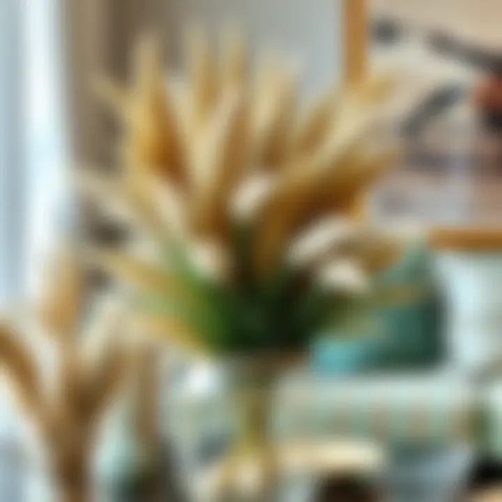 Finished pampas grass arrangement in a decorative setting