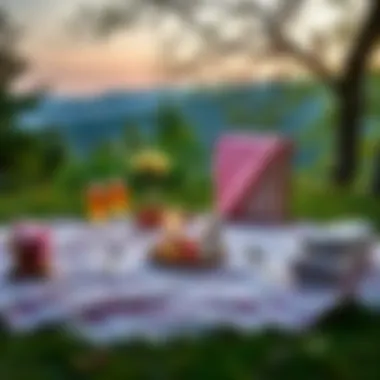 A scenic picnic setup with nature in the background