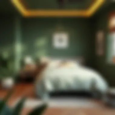 Cozy bedroom with calming green walls