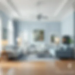 Elegant living room painted in soothing light blue