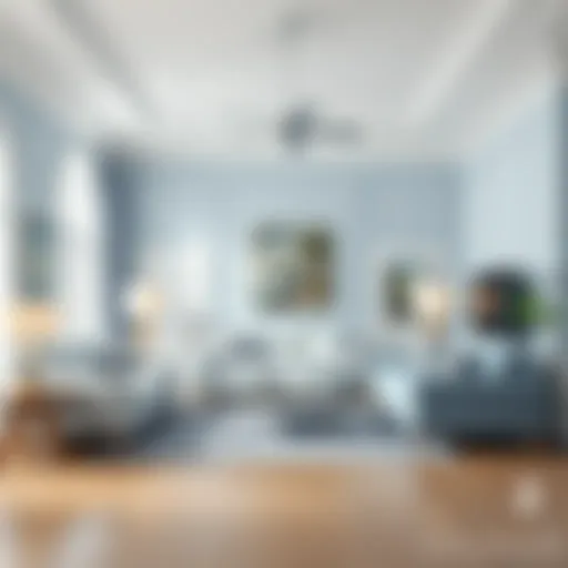 Elegant living room painted in soothing light blue