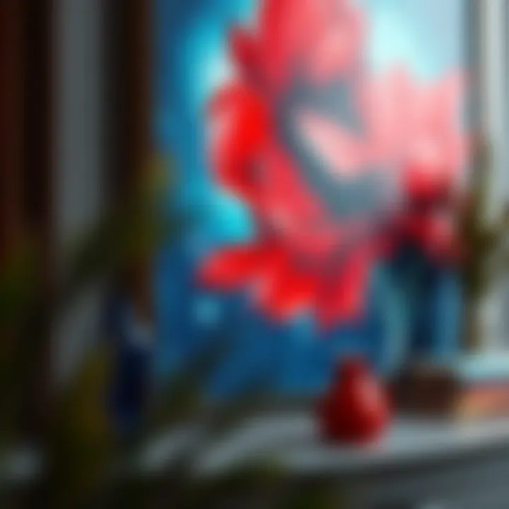 Vibrant red and blue color contrast in artwork