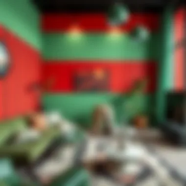 Dynamic mix of red and green colors in decor