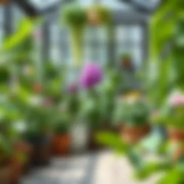 A well-arranged indoor garden with large flowering plants