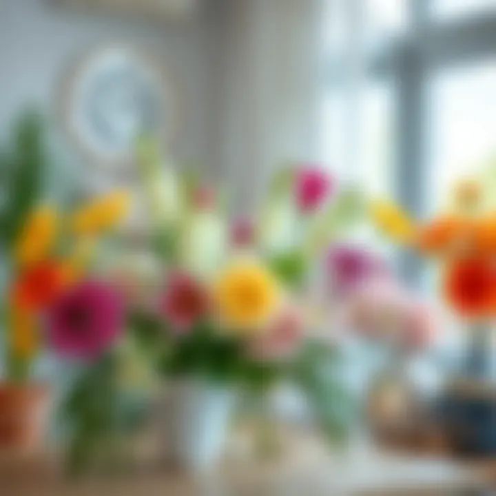 An elegant arrangement of indoor flowers showcasing different care methods