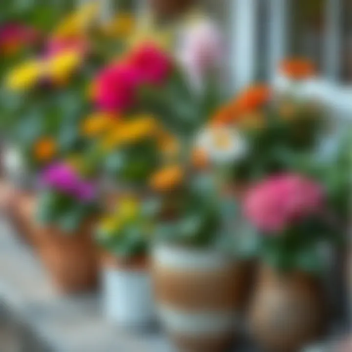 A vibrant assortment of flowering plants in decorative pots