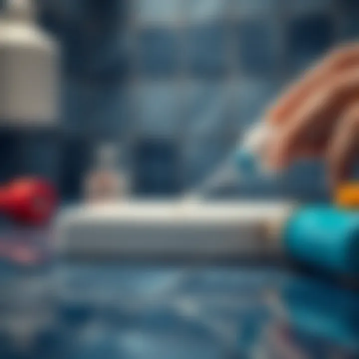 Step-by-step illustration of applying adhesive on ceramic