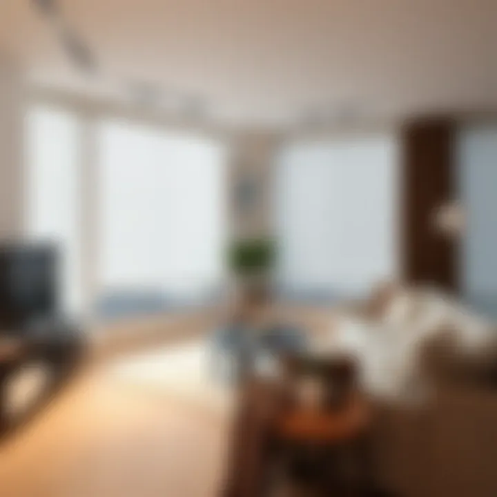 A modern living room featuring clean and elegant roller blinds