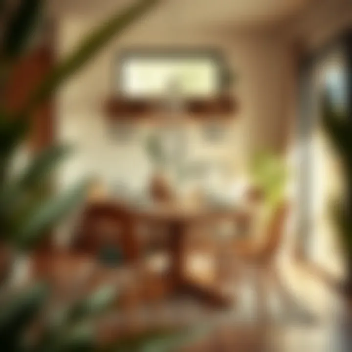 Stylish dining area with wooden table and matching colors