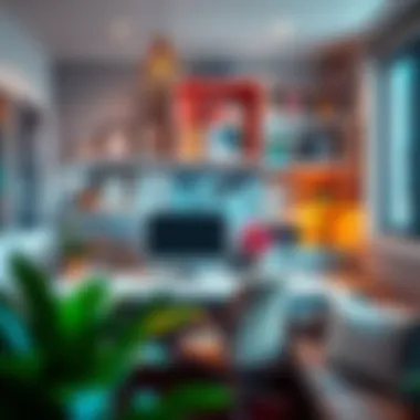 Stylish office with personalized workspace decorations