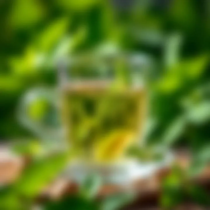 Mint tea steeping in a glass cup