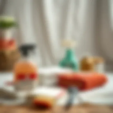 Cleaning supplies laid out for removing paint from fabric