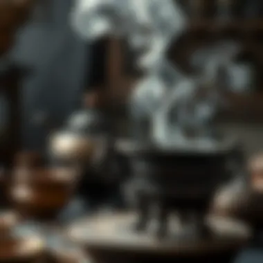 An ancient incense burner emitting fragrant smoke.