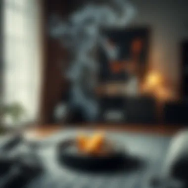 A serene indoor setting enhanced by incense smoke.