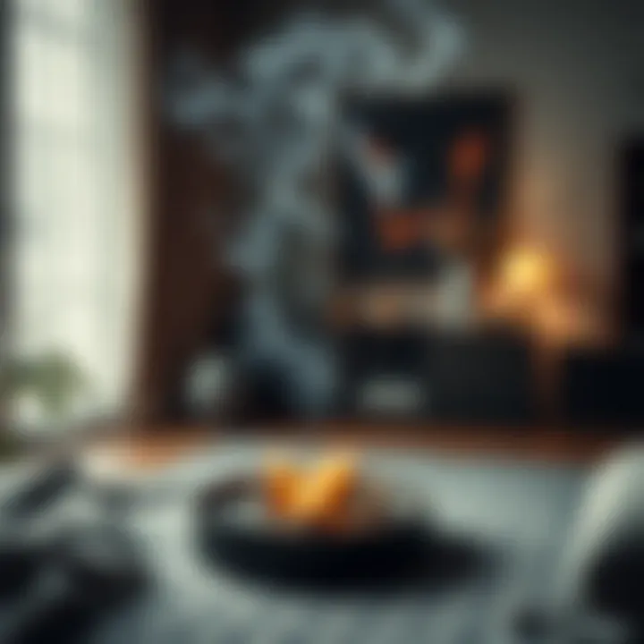 A serene indoor setting enhanced by incense smoke.