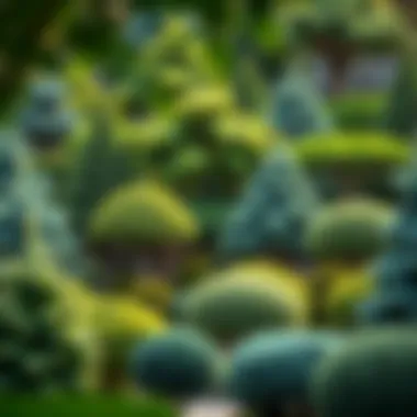 Different types of garden trees arranged in a landscape design