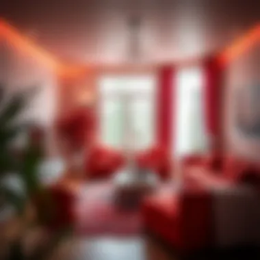 A vibrant living room showcasing energy with red accents