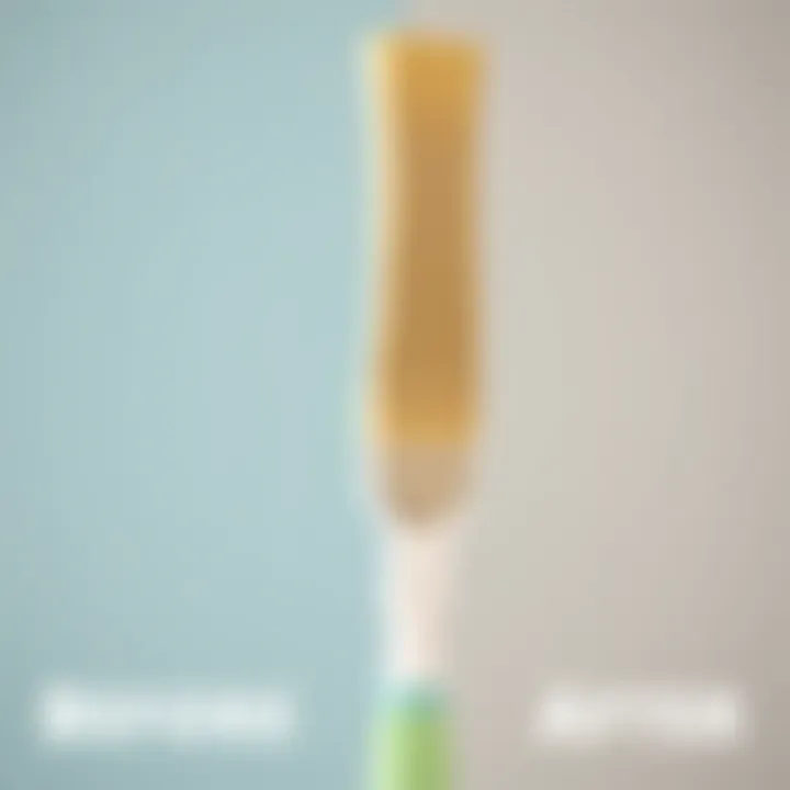 Before and after cleaning a paint stain