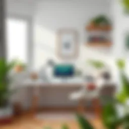 Modern workspace with minimalist desk and creative decor