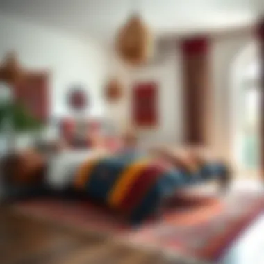 Chic bohemian style bedroom adorned with vibrant textiles